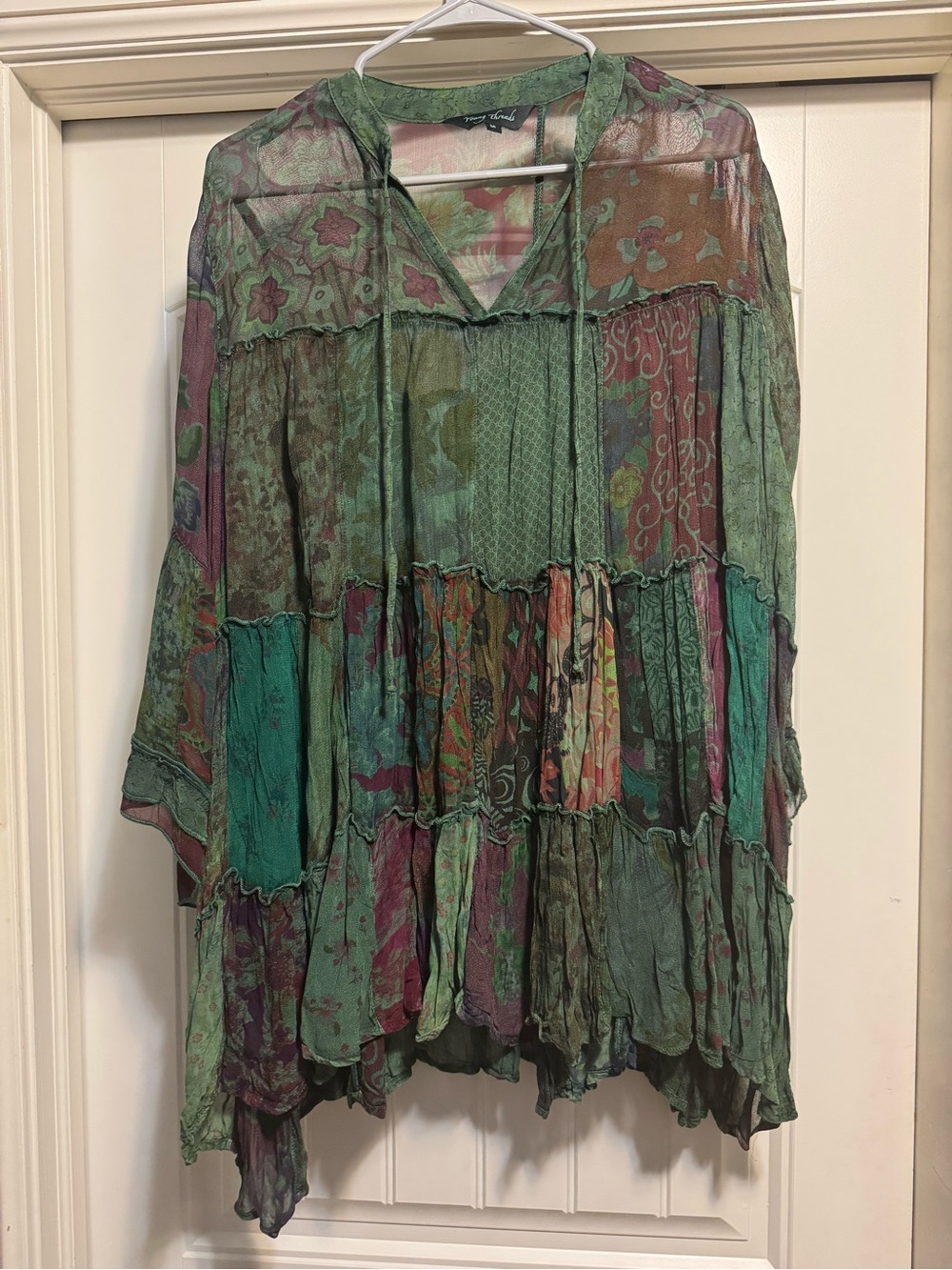 Boho Patchwork Green Multi Tunic Top